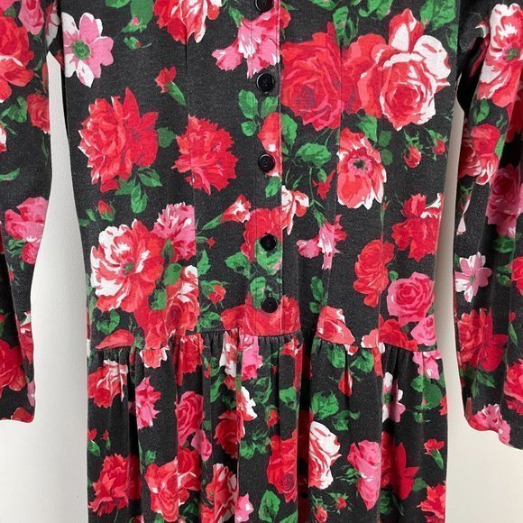 Vintage 80s Expo Floral Red Pink Rose Print Modest Maxi Dress Womens Size 5/6 - Picture 4 of 7